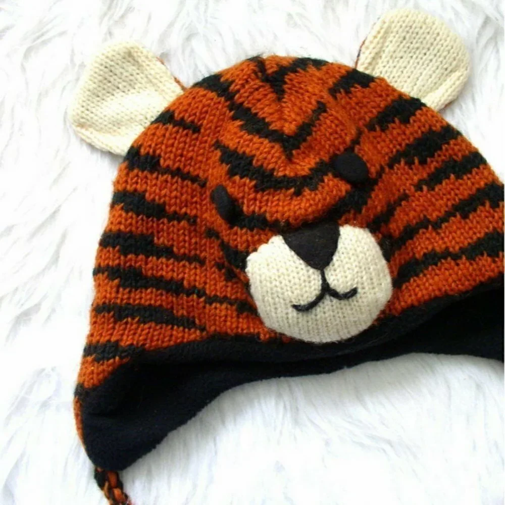 deLux Kids Tiger Winter Hat Wool Handknit in Nepal